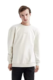 Swetry męskie - DeFacto Męski sweter z długim rękawem - okrągły dekolt bluza męska (kamień, XXL), Stone, XXL - grafika 1
