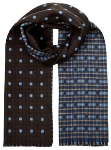 Szalik Męski niebieski w kratkę szal komin czarny - Apaszki i szaliki męskie - miniaturka - grafika 1