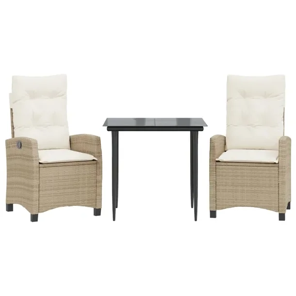 Zestaw Mebli Ogrodowych Rattan PE, Stół Czarny 80x80x74cm, Krzesła Beżo
