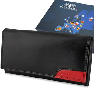 Damski skórzany portfel duży poziomy retro RFiD czarny BELTIMORE 040 czerwony - Portfele - miniaturka - grafika 1