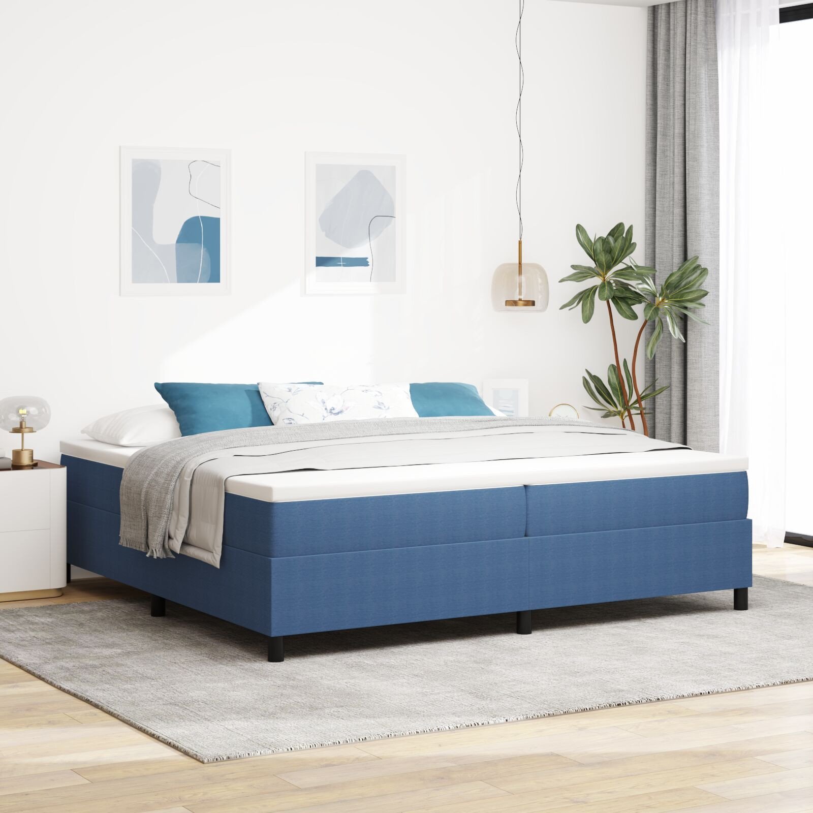 vidaXL Łóżko Box Spring z materacem Niebieskie 200x200 cm Materiał kordurowy