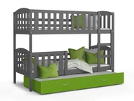 Łóżka dla dzieci i młodzieży - Łóżko piętrowe 200x90 szare zielone KUBUŚ 3-osobowe - miniaturka - grafika 1