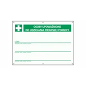 Tablice BHP - T216 - Tablica "Osoby upoważnienione do udzielania pierwszej pomocy", płyta wodoodporna 3mm, -20 do 90°C - 350x250 mm. - miniaturka - grafika 1
