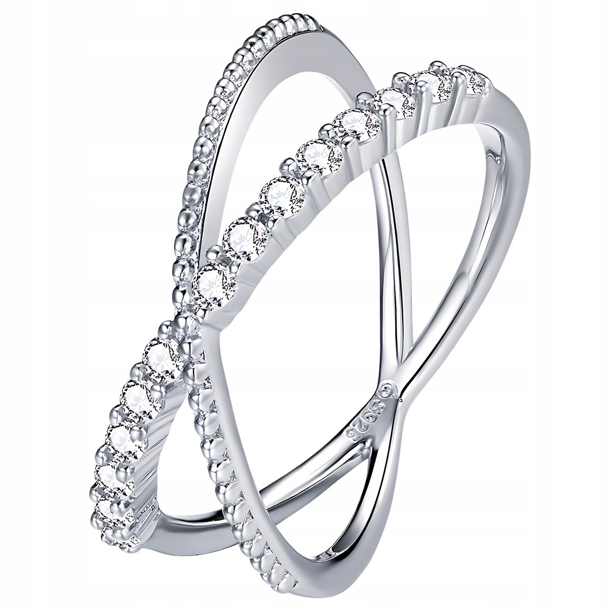 Srebrny PIERŚCIONEK podwójny srebro 925 roz. 12 nieskończoność cyrkonie