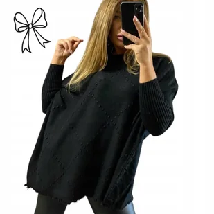 SWETER WISKOZA ponczo jak jedwab luźna tunika frędzle piękny 50 52 5xl 6xl - Bluzki damskie - miniaturka - grafika 1