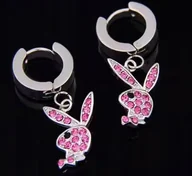 Kolczyki - Kolczyki Króliczki Playboya z Diamencikami Playboy Różowe Królik Prezent - miniaturka - grafika 1