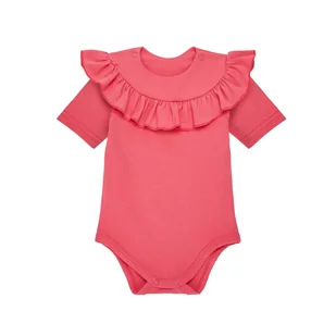 Body Z Falbanką Koralowe, Krótki Rękaw 86 - Body dla niemowląt - miniaturka - grafika 1