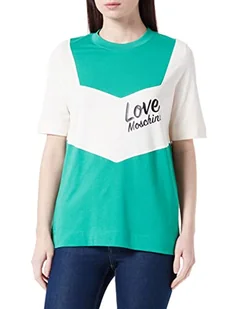 Love Moschino Regular Fit Short-Sleeved z kontrastowymi kolorowymi wstawkami Koszulka damska, Zielony Beżowy, 40 - Koszulki i topy damskie - miniaturka - grafika 1