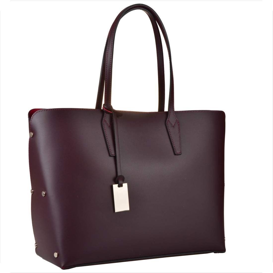 Torebka shopper skórzana bordowa z kosmetyczką VEZZE