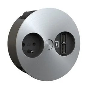 Ładowarka BACHMANN TWIST 1xUTE 1xUSB, wygląd stali nierdzewnej AEH, 2 m - Gniazdka elektryczne - miniaturka - grafika 1