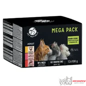 Mokra karma dla kotów - PETREPUBLIC Multipack kurczak, łosoś, cielęcina, saszetki 12x100g - miniaturka - grafika 1