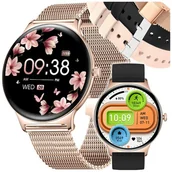 Smartwatch - Zegarek Damski Smartwatch Złoty Rozmowy Menu Pl Elegancki Puls + 3 Paski - miniaturka - grafika 1