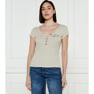 GUESS T-shirt HENLEY OLYMPIA Slim Fit - Koszulki i topy damskie - miniaturka - grafika 1
