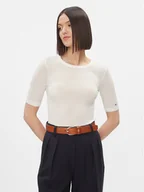 Koszulki i topy damskie - Tommy Hilfiger T-Shirt Slim Soft Tencel C-Nk 1/2Slv WW0WW39789 Écru Slim Fit - miniaturka - grafika 1