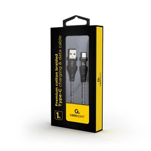 Gembird Kabel USB Kabel USB 2.0 typ C AM/CM oplot tekstylny 1m czarno-biały CC-USB2B-AMCM-1M-BW - Kable komputerowe i do monitorów - miniaturka - grafika 2