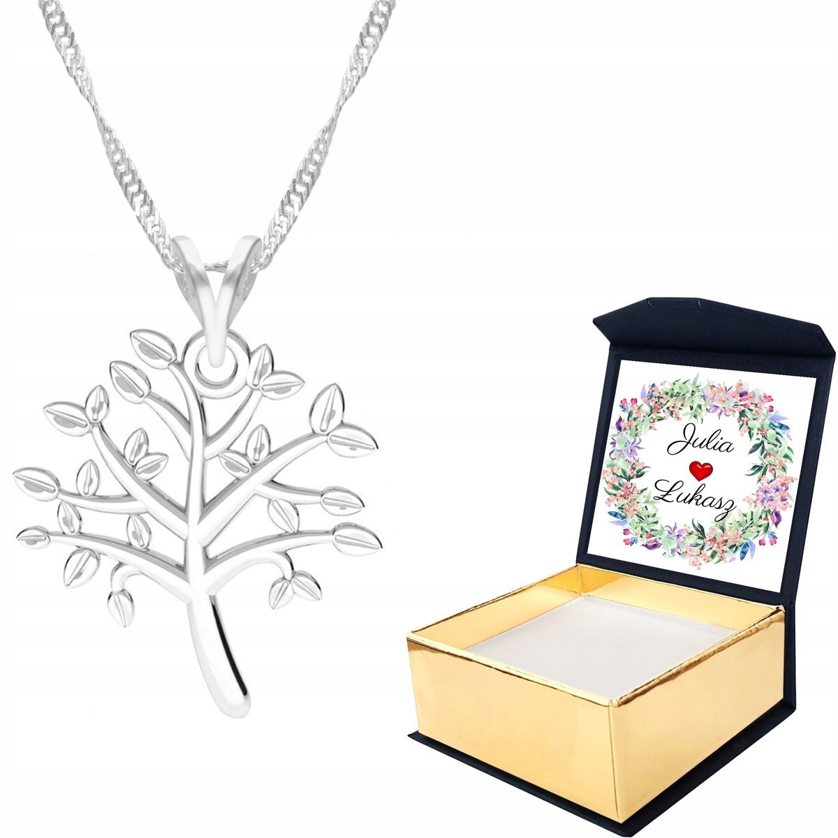 Naszyjnik srebrny Drzewo Życia + WŁASNY NADRUK