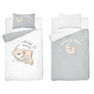 Pościel dla dzieci - Detexpol Pościel bawełniana dziecięca dwustronna Miś na Księżycu szaro-biała 100x135 cm MAYAMOO wzór 3944 A - miniaturka - grafika 1