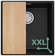 Zlewozmywaki - Podblatowy zlewozmywak granitowy z dużą komorą XXL. Zlew jednokomorowy Czarny Londyn 50. Primagran - miniaturka - grafika 1