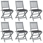 Fotele i krzesła ogrodowe - vidaXL Składane krzesła ogrodowe, 6 szt., poduszki, drewno akacjowe 3065449 - miniaturka - grafika 1