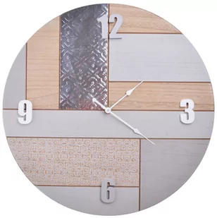 Zegar drewniany okrągły, beżowo-srebrny, 43x43x3 cm - Zegary - miniaturka - grafika 1