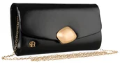 Torebki damskie - Czarna elegancka wieczorowa torebka damska ze złotym magnetycznym zapięciem ROVICKY kopertówka do ręki lub na ramię odpinany łańcuszek skóra ekologi.. - miniaturka - grafika 1