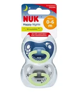 Smoczki uspokajające - Nuk smoczek uspokajający silikonowy 0-6m-cy Happy Nights 2szt. - miniaturka - grafika 1