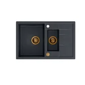 Zlewozmywaki - QUADRON MORGAN 156 czarny metalik + odpływ miedziany PVD (HB8224U8-C1) HB8224U8-C1 - miniaturka - grafika 1