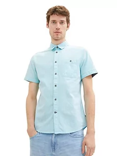 Koszule męskie - TOM TAILOR Męska koszula z krótkim rękawem z kieszenią na piersi, 32384 - Niebiesko-biała struktura w kropki, XL - grafika 1