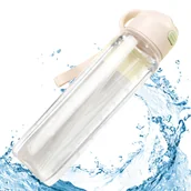 Shakery i bidony sportowe - Butelka Bidon Na Wodę Napój Szczelna Sportowa Z Podziałką 1000Ml 1L Kremowa - miniaturka - grafika 1