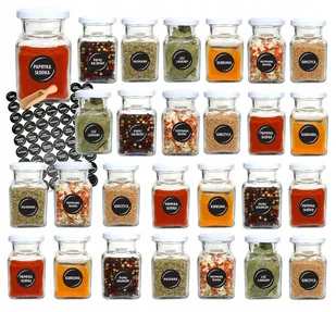 Słoiki na przyprawy 150 ml x27 szt z białą zakrętką 90 etykiet czerpak - Pojemniki kuchenne Słoiki na przyprawy 150 ml x27 szt z białą zakrętką 90 etykiet czerpak - Pojemniki kuchenne - miniaturka - grafika 1