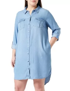 VERO MODA Damska sukienka koszulowa VMSILA LS Short Dress Mix GA Curve NOOS, jasnoniebieski (light blue denim), 44 - Sukienki - miniaturka - grafika 1