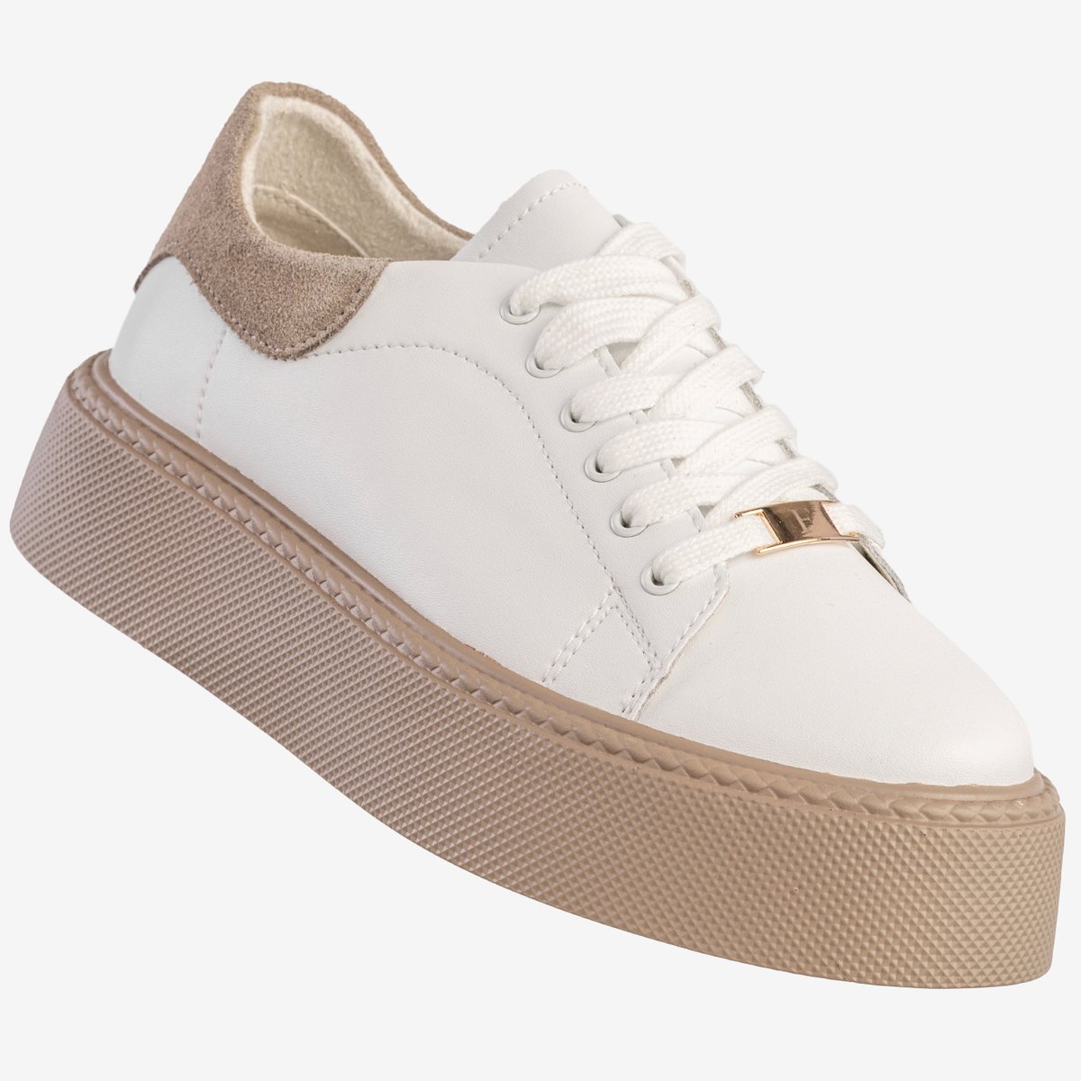 Sneakersy Damskie Skórzane Buty Na Platformie Półbuty Białe Filippo DP6119/25WH Beżowy 39