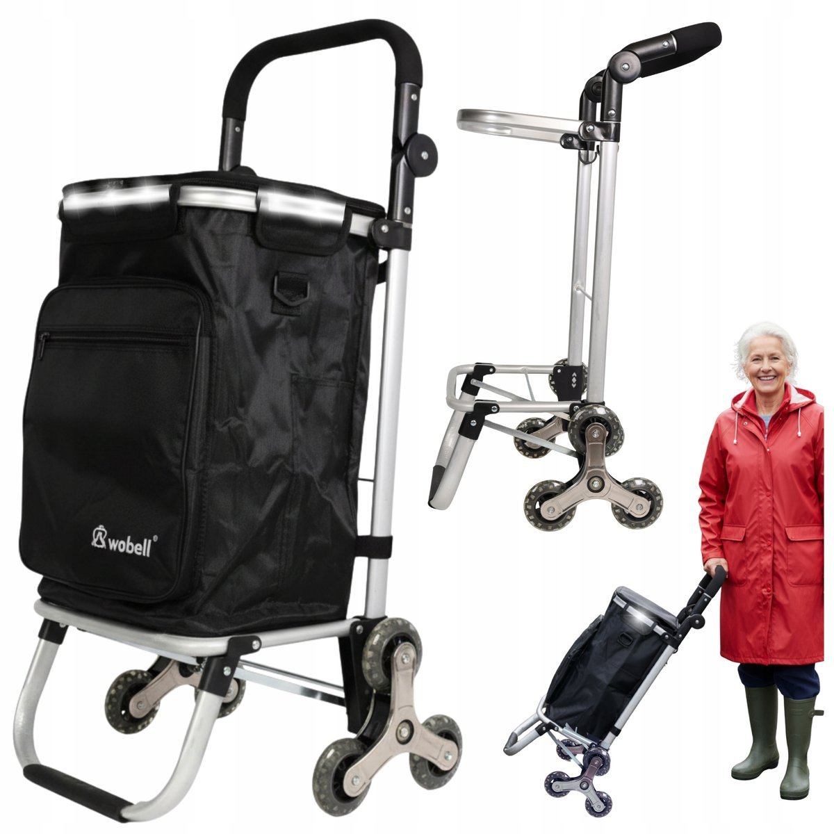 WÓZEK NA ZAKUPY NA KÓŁKACH GUMOWYCH TORBA ZAKUPOWA TRÓJKOŁOWY NA SCHODY