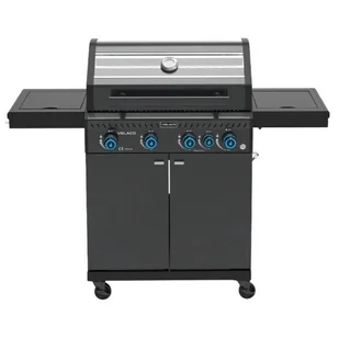 VELACO Grill gazowy ogrodowy ZEUS-C 135x53x112 cm z rusztem żeliwnym pokrywą i półkami o mocy 14,5 KW kolor CZARNY - Grille gazowe - miniaturka - grafika 1