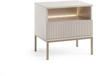 Szafki nocne - Stolik nocny Lagos z metalowymi nóżkami w kolorze Cashmere + LED - miniaturka - grafika 1
