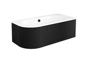 Wanny - Czarno-biała ryflowana wanna asymetryczna akrylowa z obudową Avita Besco 150 cm Prawa - miniaturka - grafika 1
