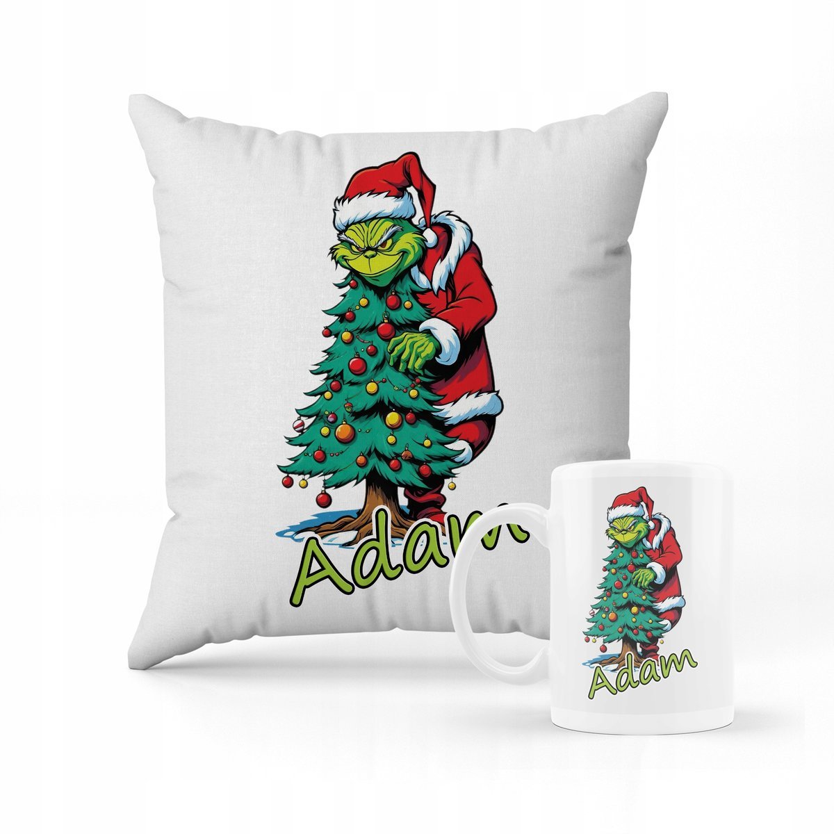 ZESTAW PODUSZKA + KUBEK Grinch święta + IMIĘ 4