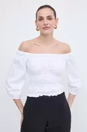 Bluzki damskie - Patrizia Pepe bluzka bawełniana damska kolor biały gładka 2C1571 A9B9 - miniaturka - grafika 1