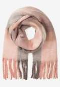 Apaszki i szaliki damskie - Jasnoróżowy Pastelowy Szalik w Kratę z Szerokimi Frędzlami Aresila - miniaturka - grafika 1