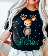 Bluzki damskie - DAMSKA czarna KOSZULKA na na święta santa105 - miniaturka - grafika 1