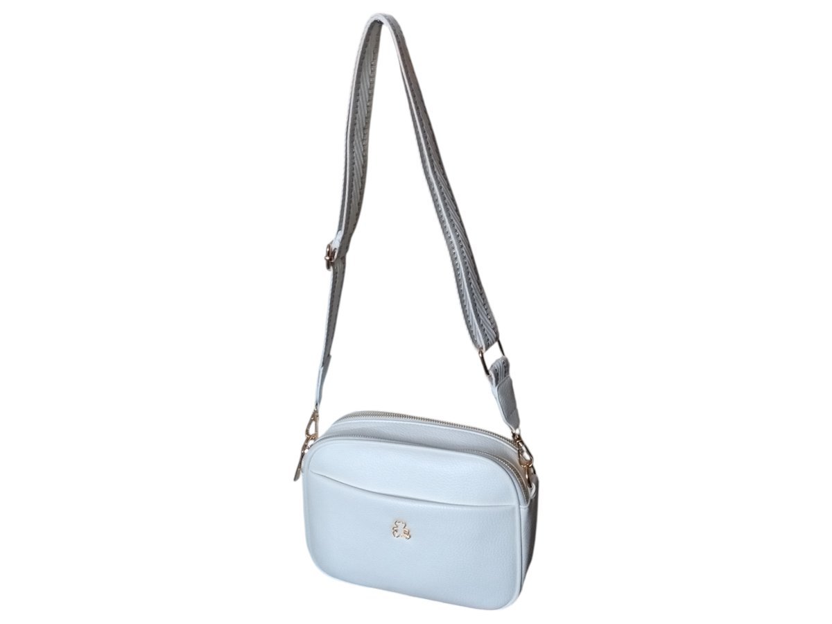 Listonoszka Damska Torebka Z Zawieszką 2 Komory Szeroki Pasek Biały