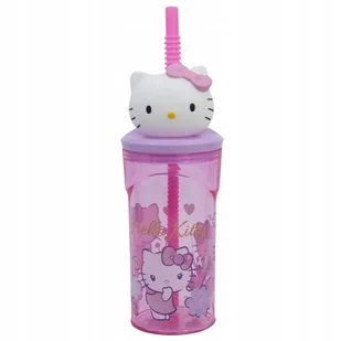 HELLO KITTY RÓŻOWY KUBEK ZE SŁOMKĄ BIDON FIGURKA 3D DLA DZIEWCZYNKI 360 ML - Kubki dla dzieci - miniaturka - grafika 1