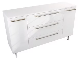 Szafka Stojąca Z Blatem ATH 140 cm D - Biały Wysoki Połysk - Uchwyty Stal Szczotkowana - Szafki łazienkowe - miniaturka - grafika 1