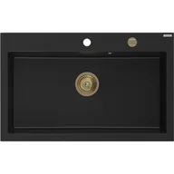 Zlewozmywaki - Mexen Elix zlewozmywak granitowy 1-komorowy 800 x 500 mm, czarny, syfon złoty - 6527801005-77-G - miniaturka - grafika 1
