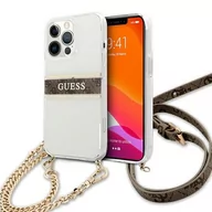 Etui i futerały do telefonów - Guess GUHCP13XKC4GBGO iPhone 13 Pro Max 6,7" Transparent hardcase 4G Brown Strap Gold Chain 3666339025021 - miniaturka - grafika 1