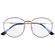 Okulary korekcyjne, oprawki, szkła - Owalne metalowe Okulary z filtrem DAMSKIE złote z antyrefleksem 2526-2 - miniaturka - grafika 1