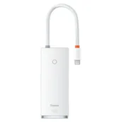 Huby USB - Baseus Lite Series przejściówka HUB USB Typ C - HDMI / 4x USB 3.0 20cm biały (WKQX040002) - miniaturka - grafika 1