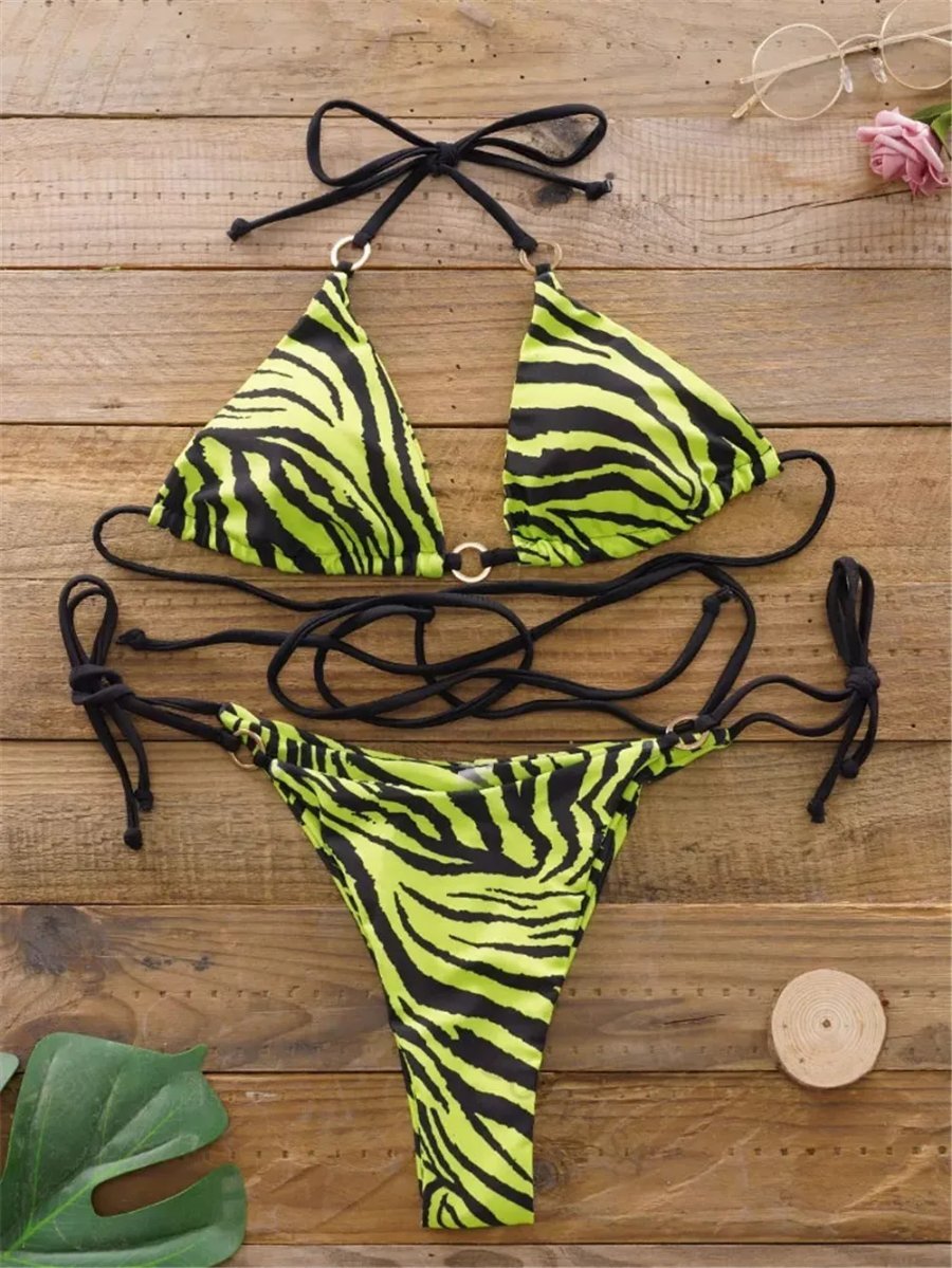 Dwuczęściowy Strój Kąpielowy BIKINI w Zebrę z Wiązaniami - L