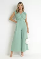 Kombinezony - Zielony Długi Kombinezon bez Rękawów z Paskiem Jemina - miniaturka - grafika 1