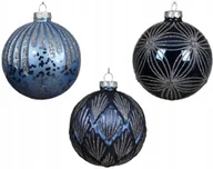 Bombki - Niebiesko-srebrna bombka choinkowa szklana 10cm brokatowa 1szt - miniaturka - grafika 1
